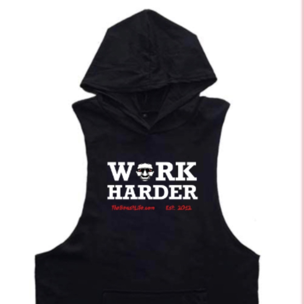 Black sleeveless hoodie, workout top
